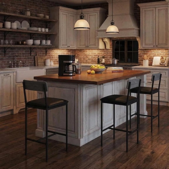 Set of 6 Upholstered Bar Stools with Backrest & Footrest - 25.5" Counter Height Bar Chairs - Sturdy Steel Frame - Comfortable Padded Seats - Easy Assembly - Ideal for Kitchen Island - Rustic Gray