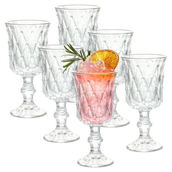 Set of 6 Vintage Cut-Glass Cordial Glasses 7 oz / 210 ml Crystal-Clear Tumblers, Diamond & Dot Pattern, Old-Fashioned Shot/Liqueur Glasses for Home Bar, Party Favor, Housewarming Gift