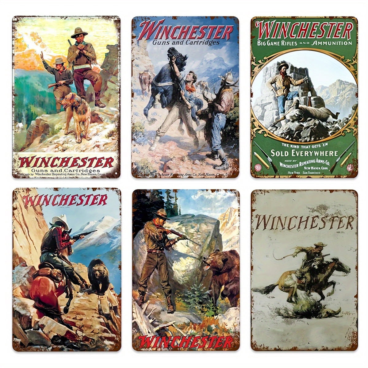 Set of 6 Vintage West Cowboy Tin Sign | Western Cowboy Metal Sign for ...