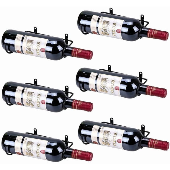 Set of 6 Wall Mounted Wine Rack Holders - Metal Wine Bottle Display Holder with Hardware, Wall Hanging Red Wine Bottle Organizer Racks for Storage Beverages/Liquor Bottle