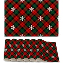 Set of 6 Washable Red Green Plaids Placemats Non-Slip Heat-Resistant 12x18 Inch Thick Decorative Retro Christmas Plaid Linen Table Mats for Dining Table Home Décor