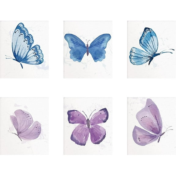 Set of 6 Watercolor Butterfly Wall Art Prints Blue Purple Butterfly Wall Art Canvas Poster Unframed Canvas Prints Wall Art for Office Living Room Bedroom Home Decor DIY