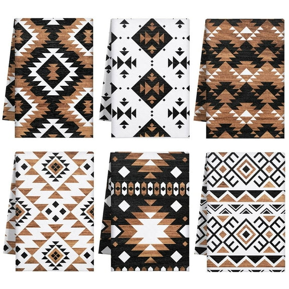 Set of 6 Western Aztec Kitchen Towels, Vintage Themed Dish Towel Bathroom Decorative Rustic Cloths Kitchen Bathroom Home Cooking Housewarming, 14 x 21 Inch