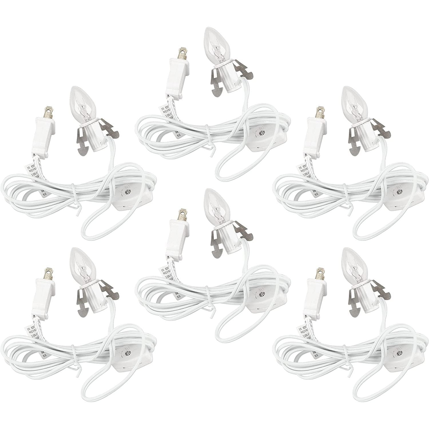 Set of 6 White Electric Clipin Cords Includes Clear Light Bulbs 6