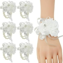 Set of 6 White Wrist Corsages for Prom, Rose Wedding Wrist Corsage for Bridal Bridesmaid Girl Women, Fake Wrist Flower for Mother of Bride, Artificial Hand Flower for Homecoming Anniversary