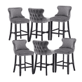 thumbnail image 1 of Set of 6 Wingback Upholstered Bar Stools with Nailhead Trim, Velvet Fabric Side Dining Room Chairs with Tufted Button, Living Room Chairs Counter Bar Stools Home Kitchen Island (Grey), 1 of 9