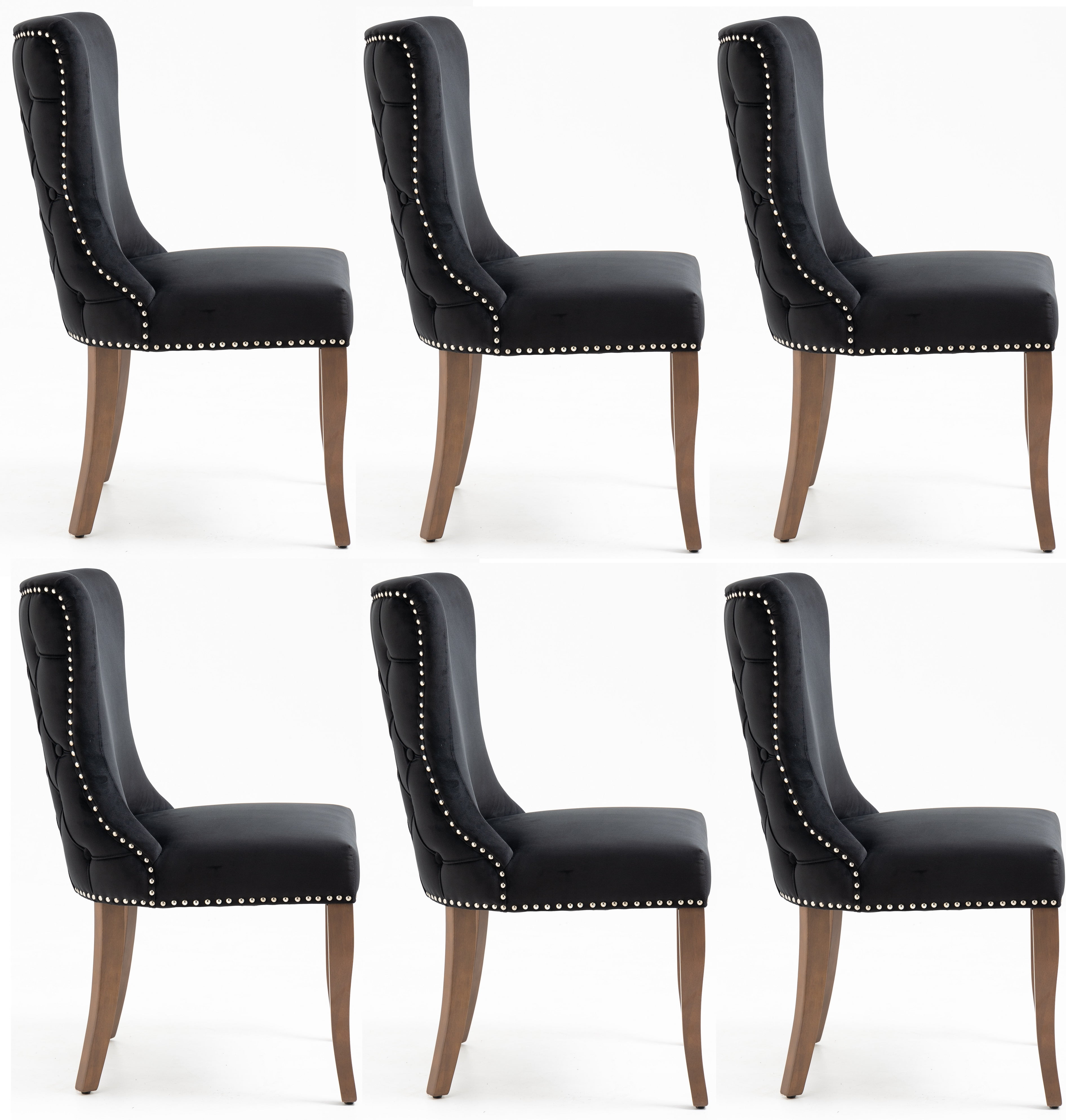 Set of 6 Wingback Upholstered Dining Chairs with Nailhead Trim, Tufted ...