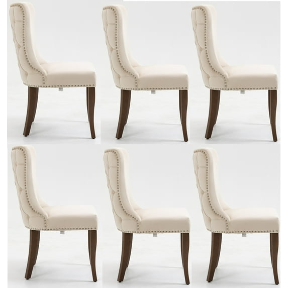 Set of 6 Wingback Upholstered Dining Chairs with Nailhead Trim, Fabric Side Dining Room Chairs with Tufted Button, Living Room Chairs for Home Kitchen Dining Room (Cream White)