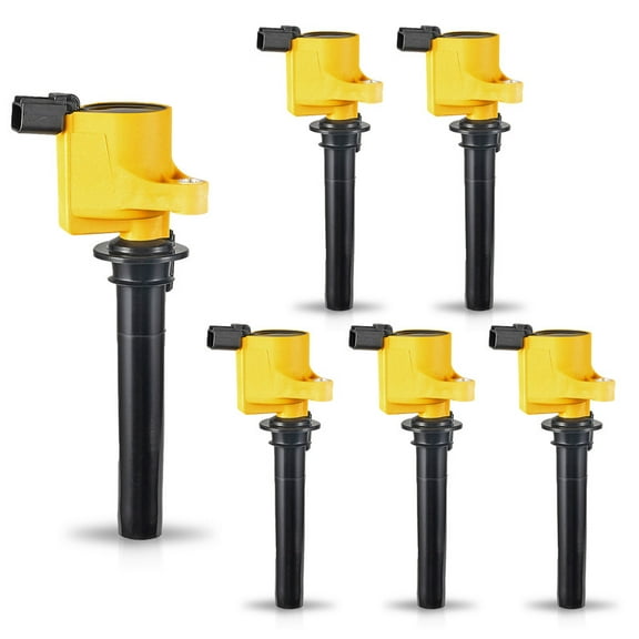 ISA Set of 6 Yellow Ignition Coil Pack 2001-2008 For Ford Mercury Mazda Tribute Mariner Escape Five Hundred Freestyle Montego Taurus Sable V6 3.0L Replacement for DG500 DG513 FD502