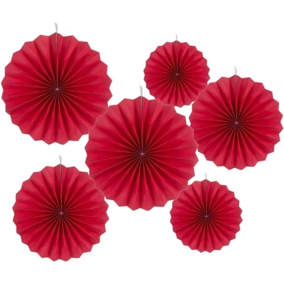 Set of 6 round red hanging paper fans, reusable, suitable for carnival, wedding, Christmas, home decoration, graduation party, birthday background wall, dining table, New Year restaurant decoration