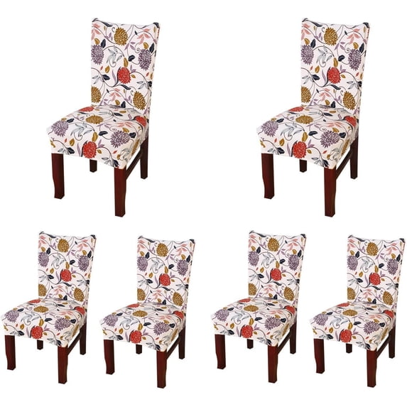 Set of 6 x Stretchable Dining Chair Covers, Spandex Chair Seat Protector Slipcovers for Holiday Banquet, Home Party, Hotel, Wedding Ceremony (Style 35, Floral)