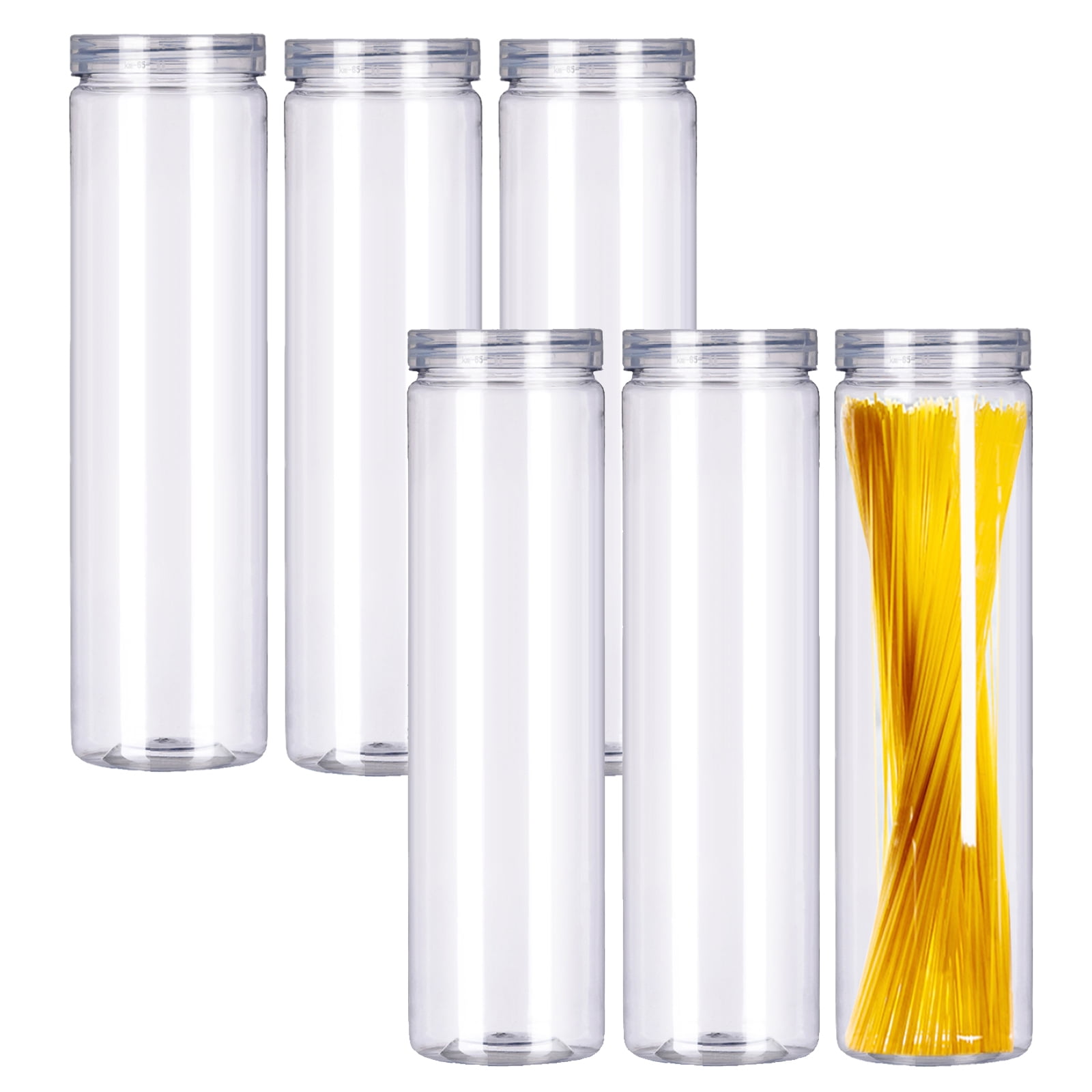 Set of 6Pcs Clear Plastic Food Storage Jar with Lid, Round Transparent