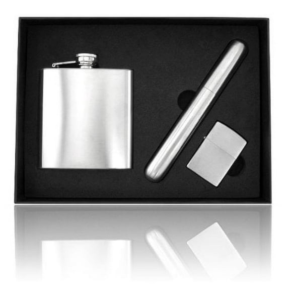 Set 6oz Stainless Steel Flask, cigar case and lighter Groomsman Gift