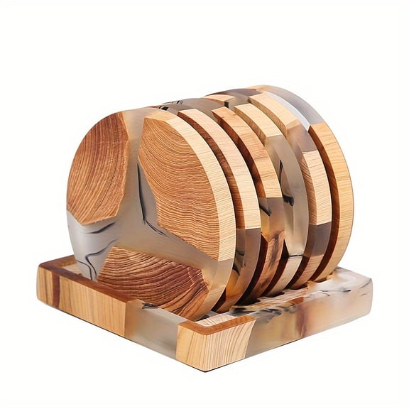 Set of 7 Cedar Wood Coasters with Holder - Heat-Resistant, Round Wooden Drink Coasters for Home & Restaurant Use, Perfect for Christmas, Father's Day, Mother's Day, Valentine's Day Gifts