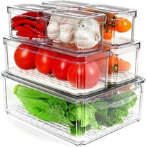 Set of 7 Fridge Organizer Refrigerator Organizer Bins with Lids, Fridge Organization and Storage Clear Containers, Stackable Plastic Pantry Storage Bins for Fruits, Vegetable, Food, BPA Free Kosbon