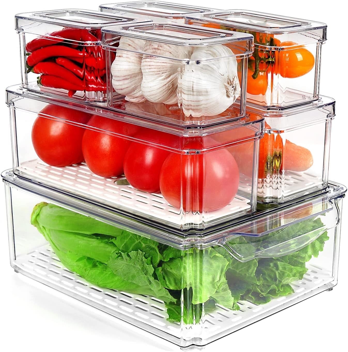 Kosbon 7-Pc Fridge & Freezer Organization Set, Stackable Clear Plastic ...