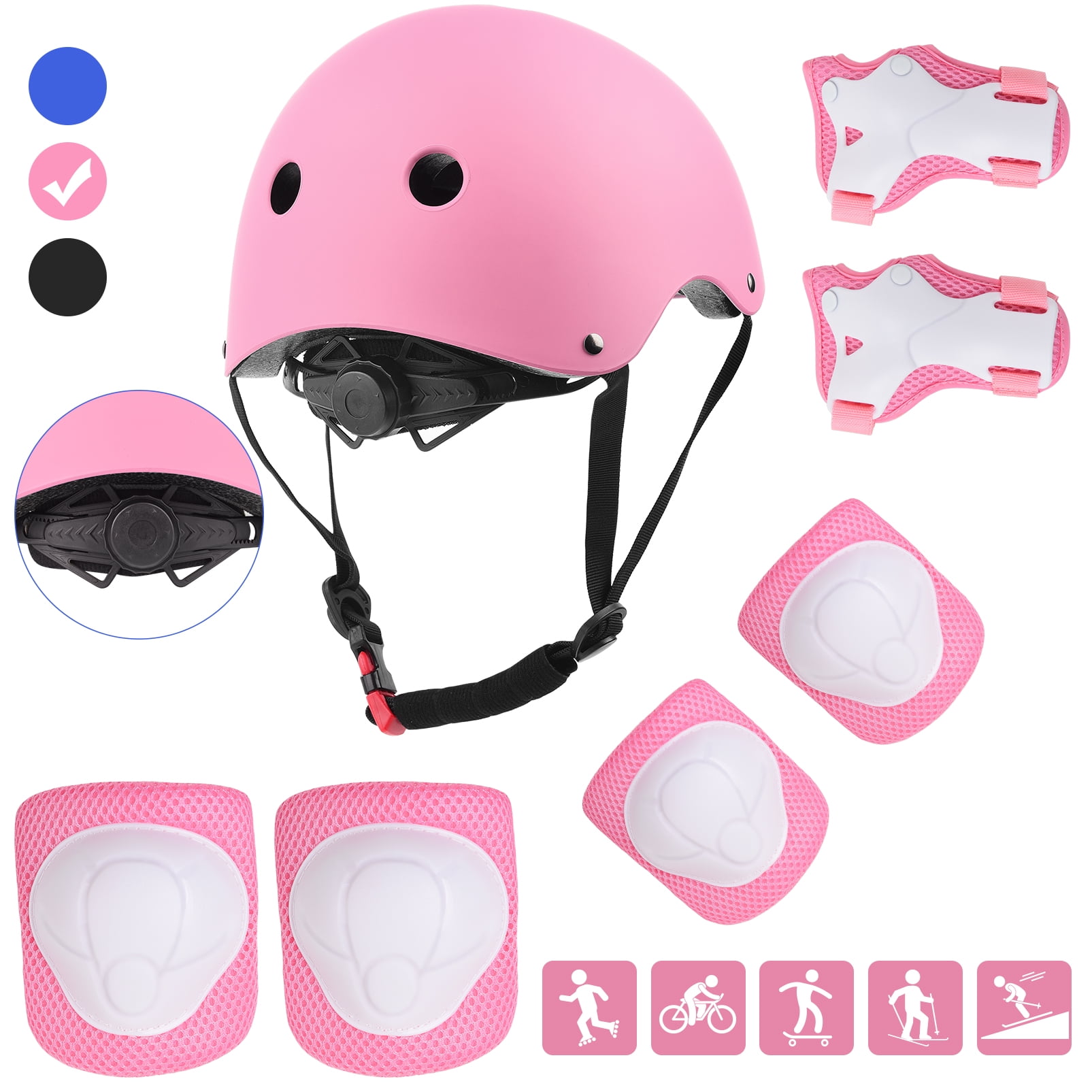 Set of 7 Helmets and Knee Pads Designed for Children Providing Full Protection Includes Adjustable Skating Helmet Knee and Elbow Pads Suitable for