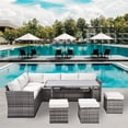 thumbnail image 1 of Set of 7 Outdoor Patio Furniture, 7 Pieces Outdoor Sectional Conversation Sofa with Dining Table, Chairs and Ottomans, with Backrest and Removable Cushions, 1 of 7