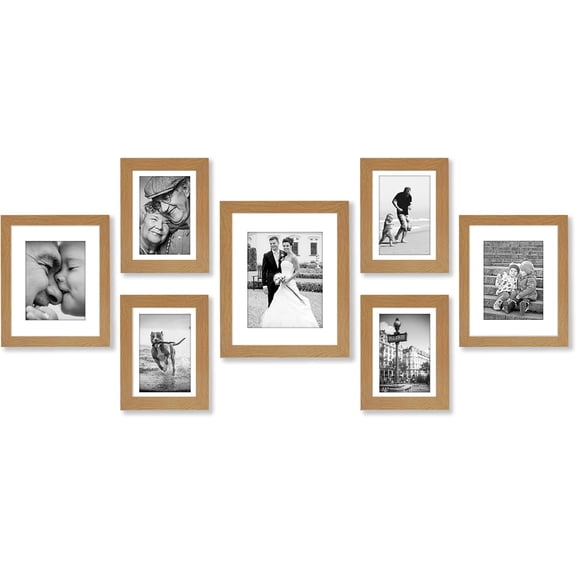 Set of 7 Picture Frames with Shatter-Resistant Glass - Gallery Wall Frame Set with One 11x14, Two 8x10 and Four 5x7 Frames - Signature Collection - Dark Oak