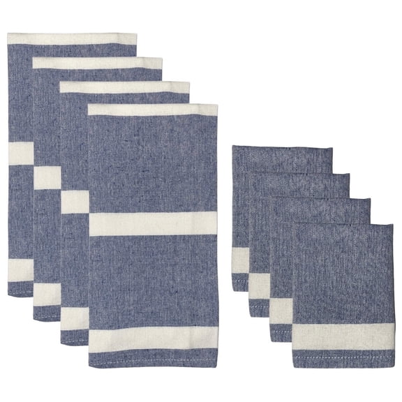 Set of 8, 100% Cotton 4 Ultra Absorbent Maroon Kitchen Towels with Sonoma Stripes with Hanging Loops Size: 15 x 25 inch and 4 Dishcloths for Drying Wiping Dishes Size: 12 x 12 Inch.