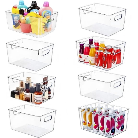 Set of 8 Clear Plastic Storage Bins, 4 Large and 4 Small Stackable Storage Containers for Pantry Organization and Kitchen Storage Bins,Home Edit and Cabinet Organizers