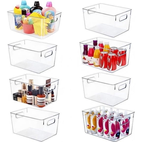 Set of 8 Clear Plastic Storage Bins, 4 Large and 4 Small Stackable Storage Containers for Pantry Organization and Kitchen Storage Bins,Home Edit and Cabinet Organizers