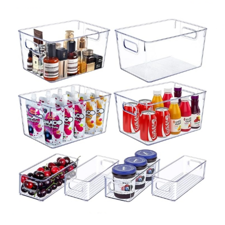 Set of 8 Clear Plastic Storage Bins, 4 Large and 4 Small Stackable Storage Containers for Pantry Organization and Kitchen Storage Bins,Home Edit and Cabinet Organizers