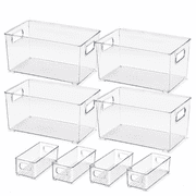 Set of 8 Clear Plastic Storage Bins, 4 Large and 4 Small Stackable Storage Containers for Pantry Organization and Kitchen Storage Bins, Home Edit and Cabinet Organizers