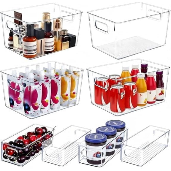 Set of 8 Clear Plastic Storage Bins, 4 Large and 4 Small Storage Containers for Pantry Organization and Kitchen Storage Bins,Home Edit and Cabinet Organizers