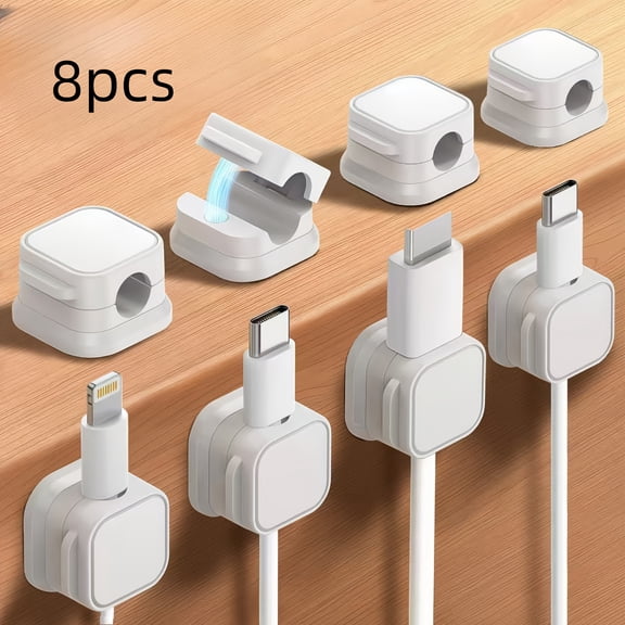 Set of 8 Data Cable Organizer, No Drilling Required, Cable Clips for Socket Storage, Self-Adhesive Network Cables, Wire Clips, Nail-Free Cable Manager