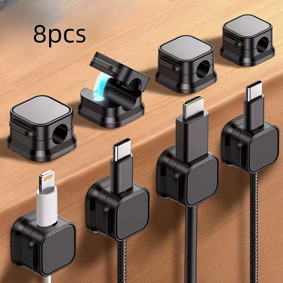 Set of 8 Data Cable Organizer, No Drilling Required, Cable Clips for Socket Storage, Self-Adhesive Network Cables, Wire Clips, Nail-Free Cable Manager