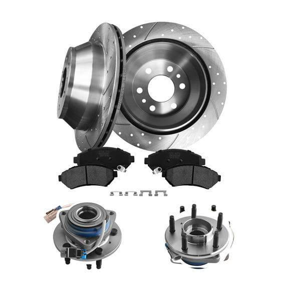 Set of 8 Front 303mm Drilled Slotted Brake Disc Rotors-Wheel Hub Bearing Assembly-Ceramic Brake Pad Kit For 2000-2003 2005 Pontiac Bonneville Front D818 7693