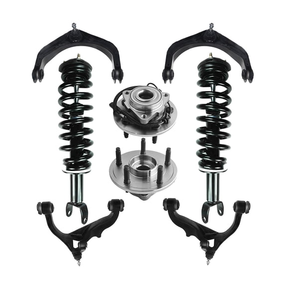 Set of 8 Front Upper and Lower Control Arm Ball Joint-Wheel Hub Bearing Assembly-Quick Complete Strut-Coil Spring Assembly For 2006-2008 Dodge RAM 1500 4-Wheel ABS