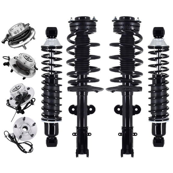 Set of 8 Front Wheel Hub Bearing Assembly-Quick Complete Strut-Coil Spring Assembly-Rear Wheel Hub Bearing Assembly-Complete Shock Absorber Kit For 2009 2010 Volkswagen Routan