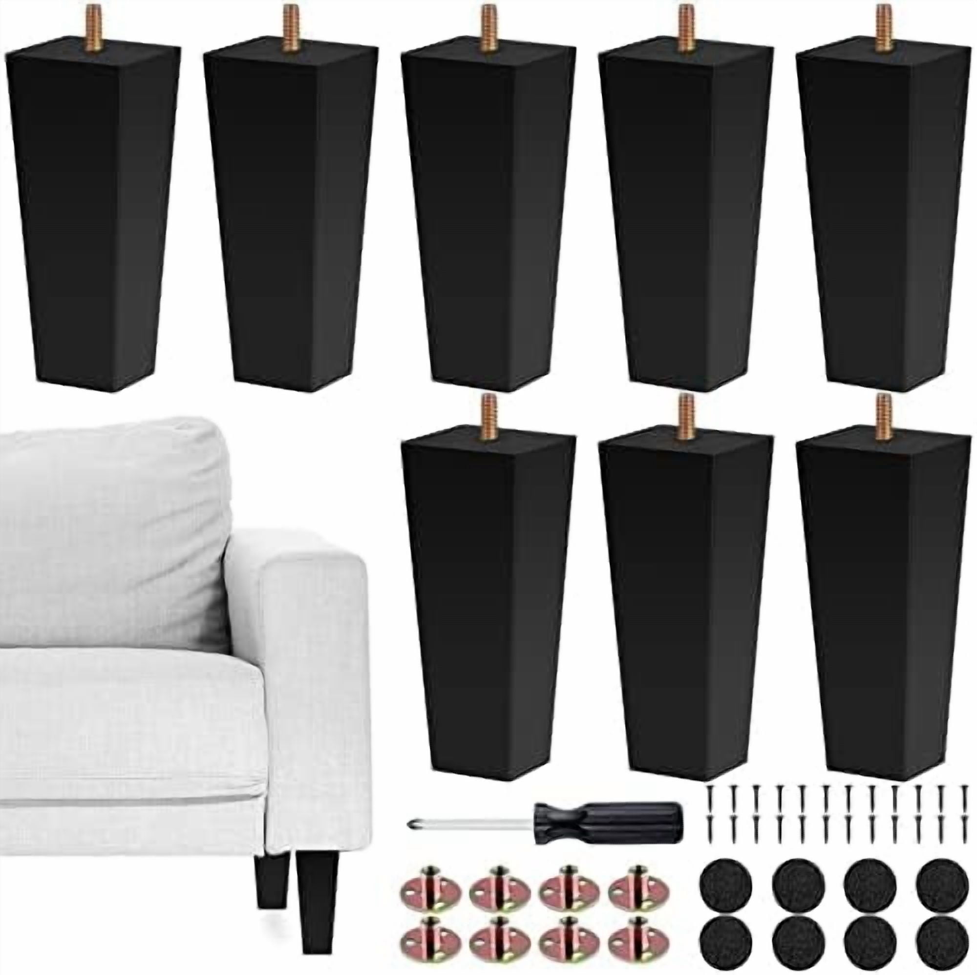 Set of 8 Furniture Legs 6 Inch Square Solid Wood Couch Legs Replacement
