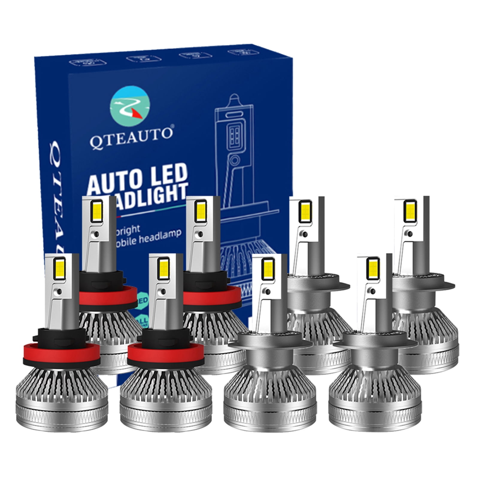 Set 8 H8/H9/H11 H7 LED Bulb Super Bright Daytime Running High Beam Low ...