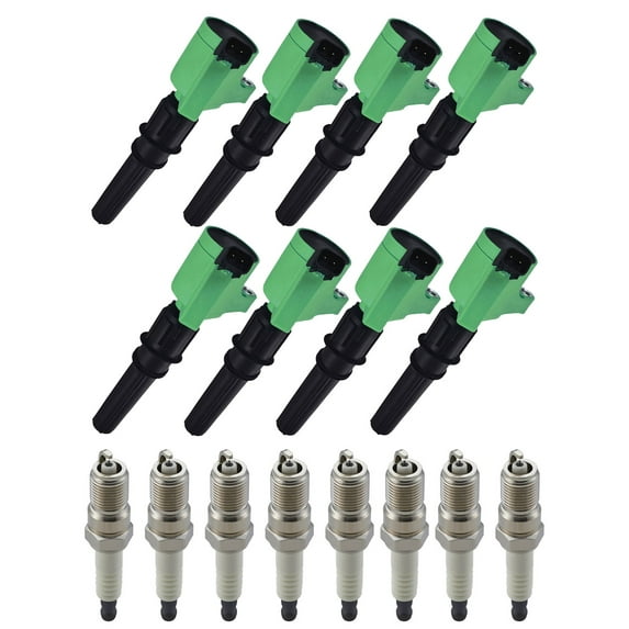 Set of 8 ISA Brand Green Color Ignition Coils and  Spark Plug Compatible with 2007 2008 2009 2010 2011  Mercury Grand Marquis 4.6L V8 Replacement for DG508