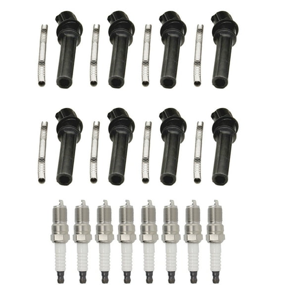 Set of 8 ISA Brand Ignition Coil Boots and 8 ISA Brand Spark Plugs Compatible with 1997 1998 1999 Ford Econoline Super Duty 6.8L V10 Replacement for DG508