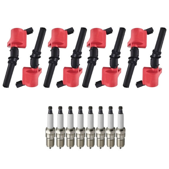 Set of 8 ISA Brand Red Color Ignition Coils and ISA Brand Spark Plugs Compatible with 2000 Ford F150 XL Extended Cab Pickup 4-Door 4.6L V8 Replacement for DG508 FD503