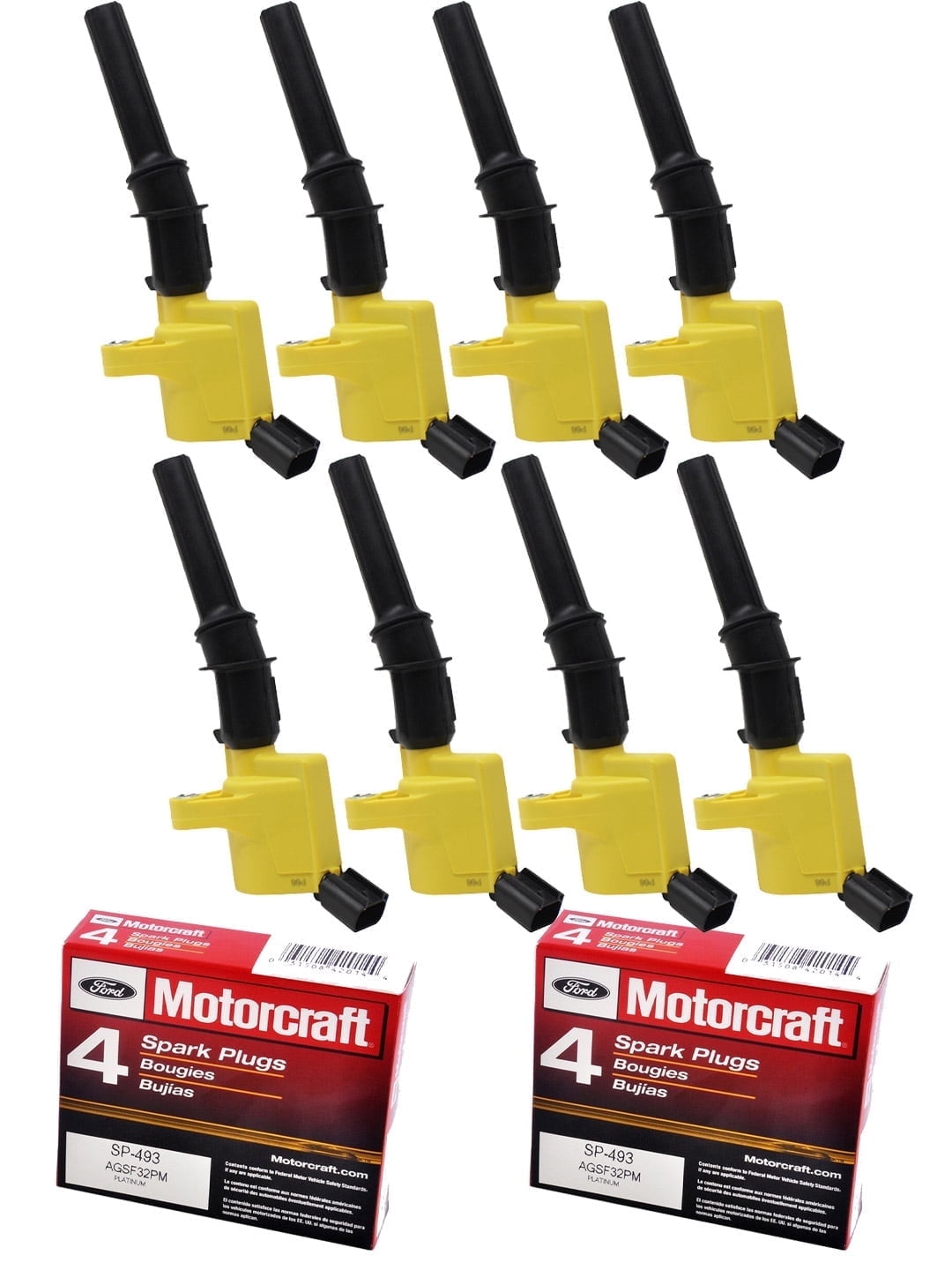 Set of 8 ISA Heavy Duty Ignition Coil and 8 Motorcraft Spark Plugs Compatible with 1997-2011 compatible with Ford Crown Victoria Mercury Grand Marquis Lincoln Town Car E-150 4.6L V8 FD503 SP493
