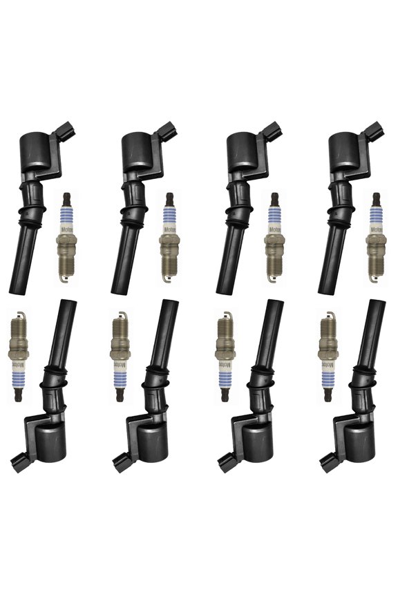 Set of 8 ISA Ignition Coil and 8 Motorcraft Spark Plugs Compatible with 1997-2014 Ford E-150 E-250 Crown Victoria and Mercury Grand Marquis 4-Door Replacement for DG508