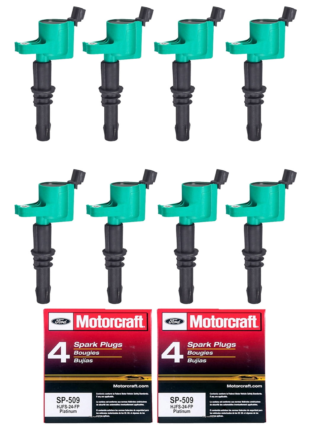Set of 8 ISA Premium Ignition Coils and 8 Motorcraft Spark Plugs Compatible with Ford F150 F450