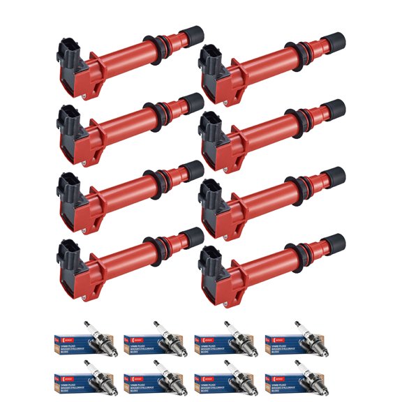 Set of 8 ISA Red Color Ignition Coils and 8 Denso Spark Plugs Compatible with 2000-2001 Dodge Durango 4.7L 287Cu. In. V8 GAS SOHC Naturally Aspirated Replacement for UF270