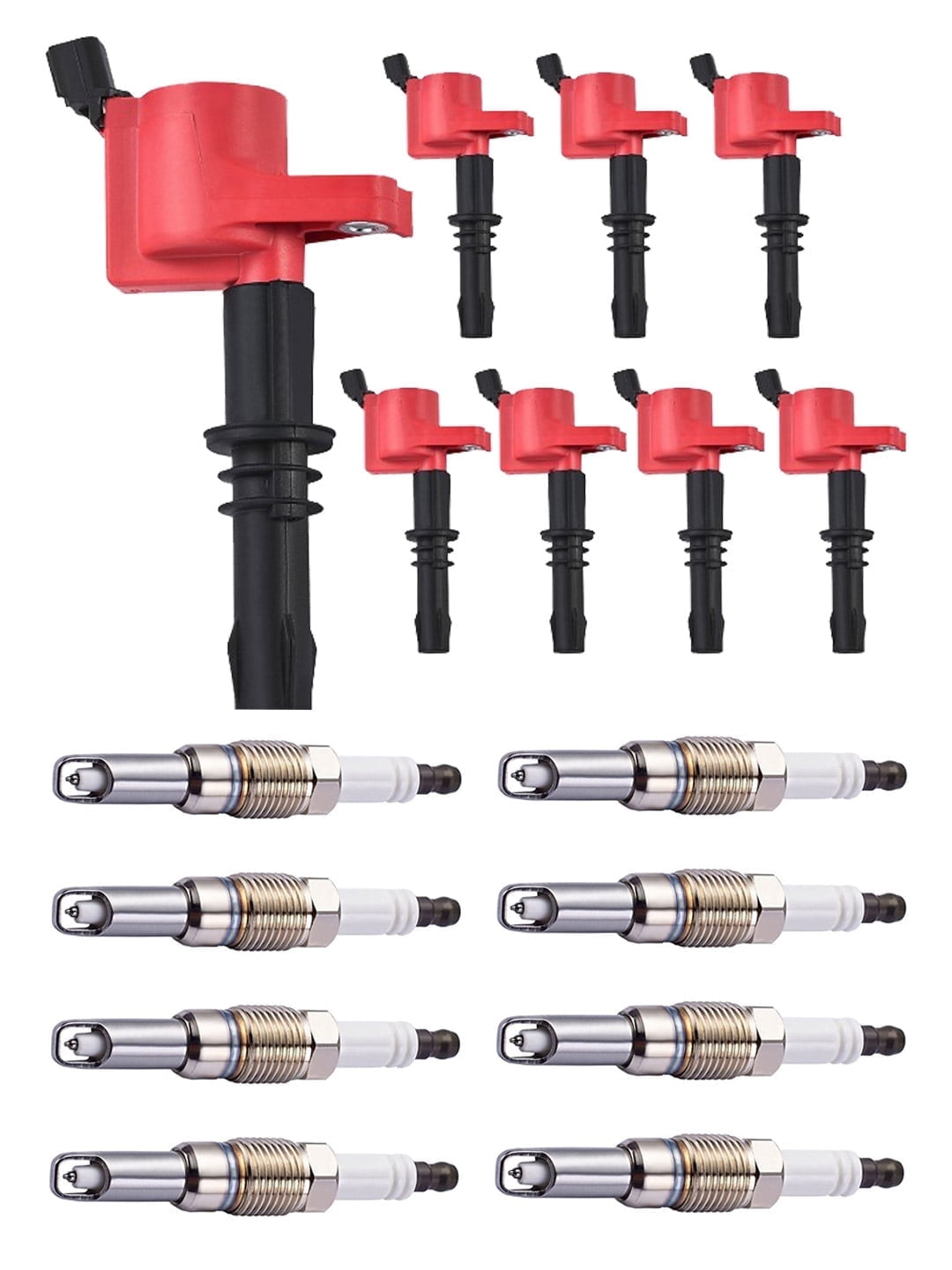Set of 8 ISA Red Color Ignition Coils & 8 Spark Plugs For Ford Expedition F150 F250 F350 F450 F550 Super Duty Mark Navigator 5.4L 6.8L 2004-2008 Replacement for FD508 SP515 SP546 DG511