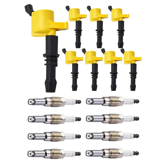 Set of 8 ISA Yellow Color Ignition Coils & 8 ISA Brand Spark Plugs Compatible with 1999-2007 Ford F-550 Super Duty 6.8L V10 Replacement for DG511 UF537