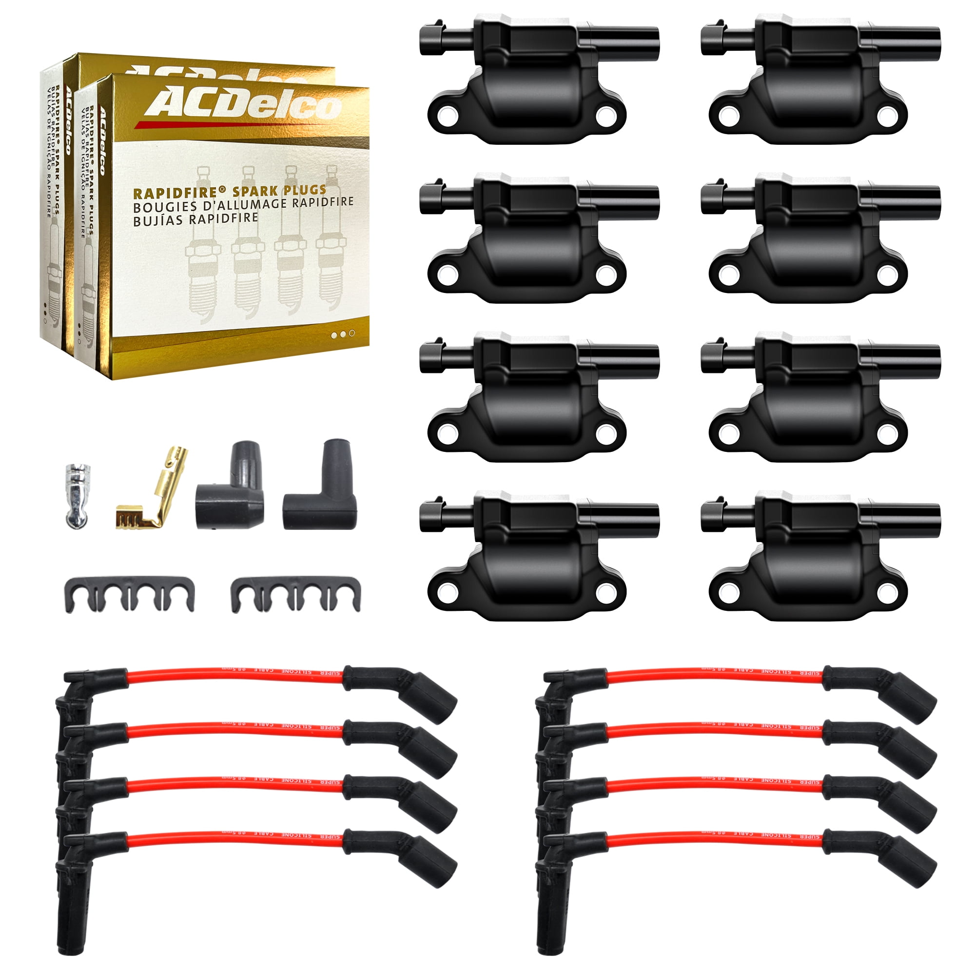 Set of 8 Ignition Coils Pack & Spark Plugs & Wires Set Compatible with