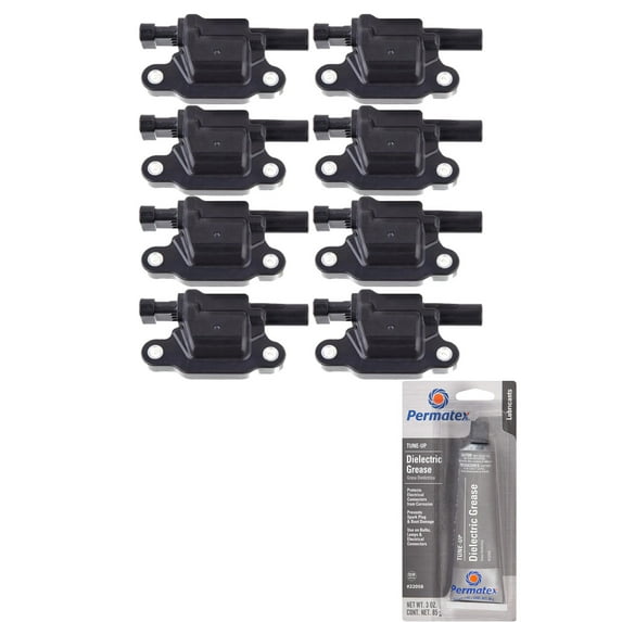 Set of 8 Ignition Coils and Permatex 22058 Dielectric Tune-Up Grease Compatible with 2004-2008 GMC W3500 Forward 6.0L V8 Replacement for UF413 C1511 5C1554