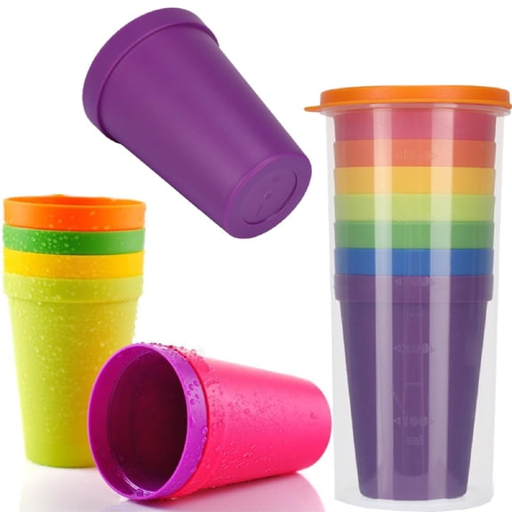 Set of 8 Kids Plastic Cups -Children Drinking Cups Tumblers Reusable - Dishwasher Safe - BPA-Free Cups for Kids & Toddlers Bright Colored - Unbreakable Toddler Cups