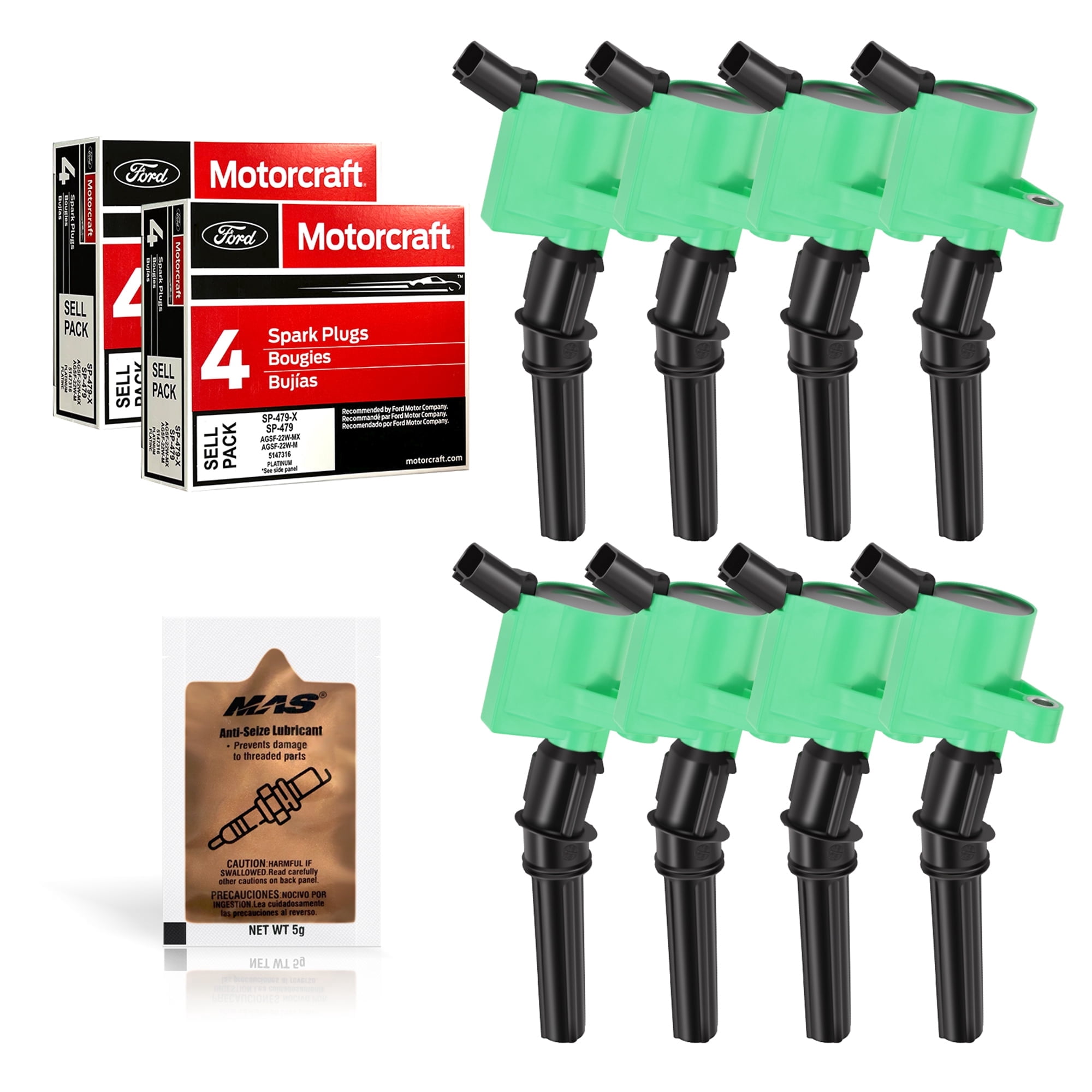 Sp479 Set of 8 Green Ignition Coils DG508 & Motorcraft Spark Plugs SP479 for ...