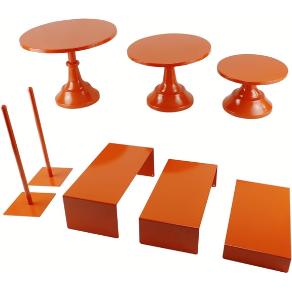 Set of 8 Orange Cake Stands Donut Holder Round Metal Dessert Display Risers Cupcake Stand Serving Platter for Weddings Birthday Baby Showers Anniversary Party